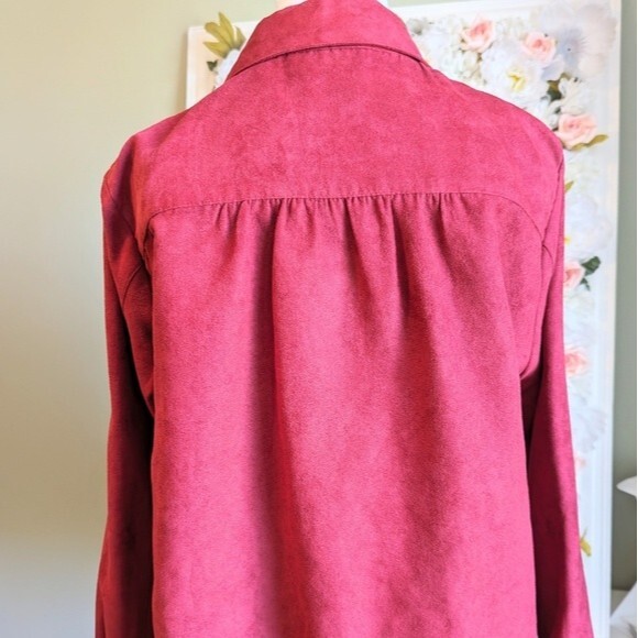 Lemon Grass Vintage Red Faux Suede Collared Button-Up Blouse Size Medium - Picture 3 of 8